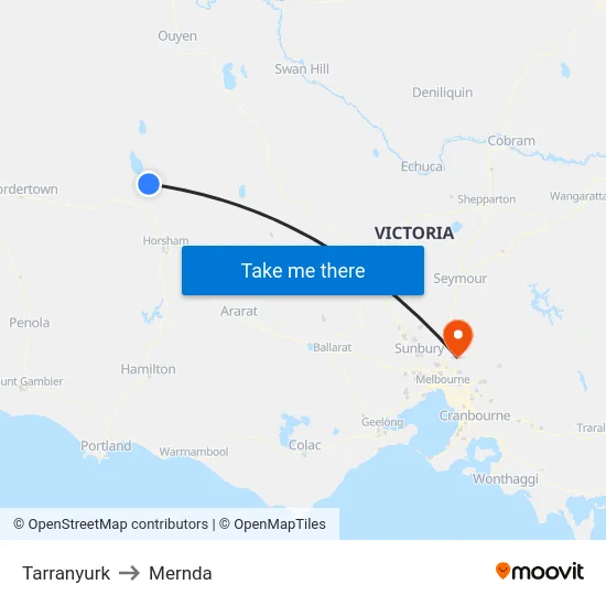 Tarranyurk to Mernda map