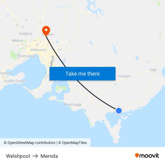 Welshpool to Mernda map