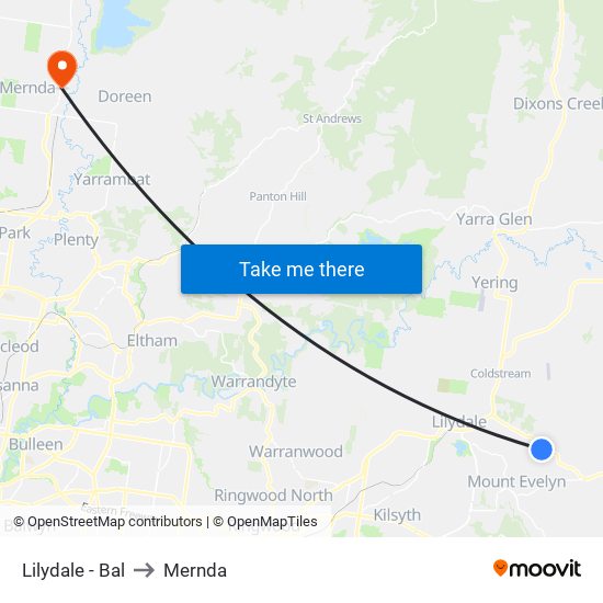 Lilydale - Bal to Mernda map