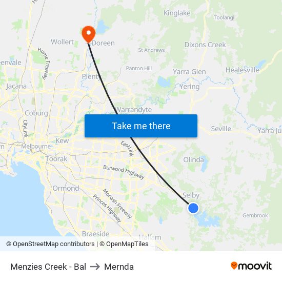 Menzies Creek - Bal to Mernda map