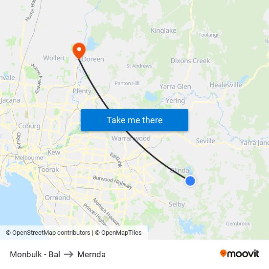 Monbulk - Bal to Mernda map