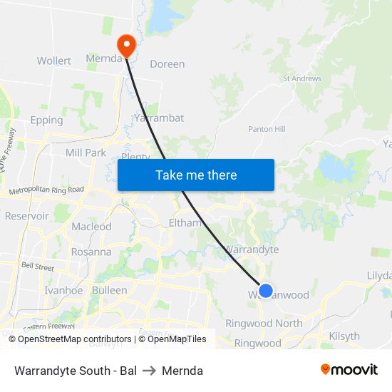 Warrandyte South - Bal to Mernda map