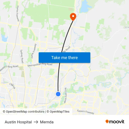 Austin Hospital to Mernda map