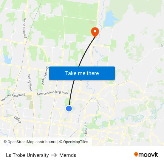La Trobe University to Mernda map