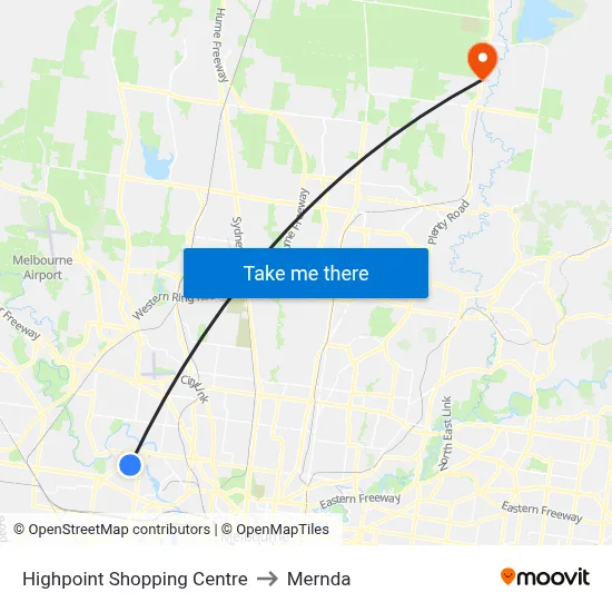 Highpoint Shopping Centre to Mernda map