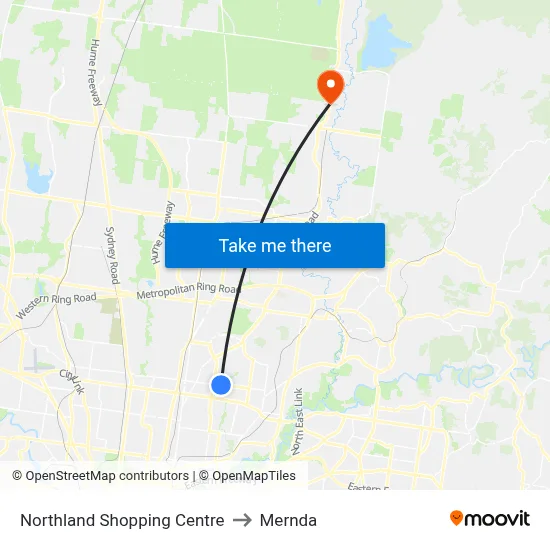 Northland Shopping Centre to Mernda map