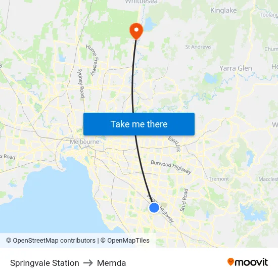 Springvale Station to Mernda map