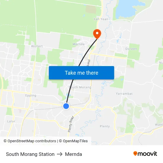 South Morang Station to Mernda map