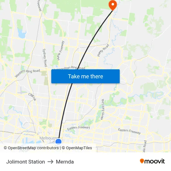 Jolimont Station to Mernda map