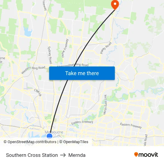 Southern Cross Station to Mernda map