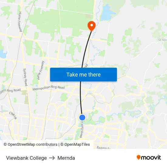 Viewbank College to Mernda map