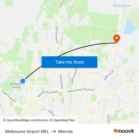 Melbourne Airport MEL to Mernda map