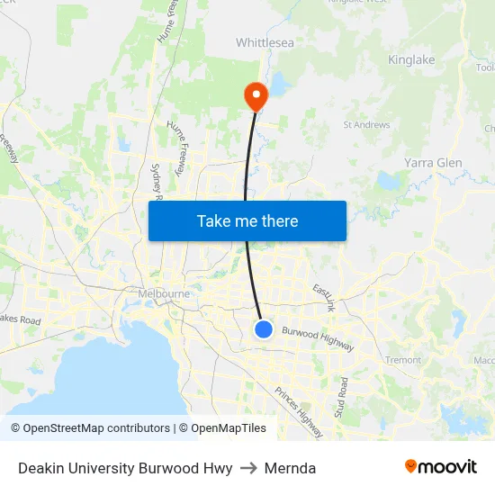 Deakin University Burwood Hwy to Mernda map