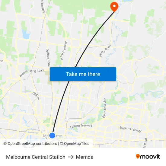 Melbourne Central Station to Mernda map