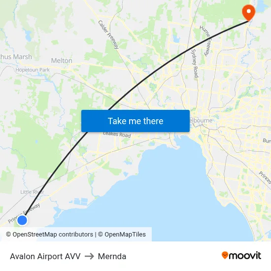 Avalon Airport AVV to Mernda map