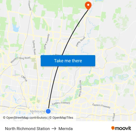 North Richmond Station to Mernda map