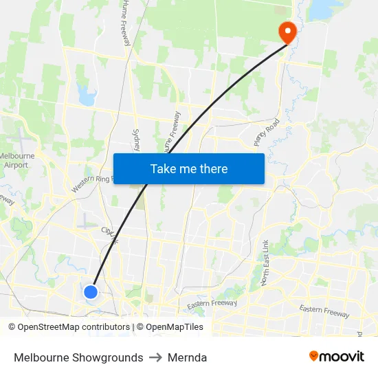 Melbourne Showgrounds to Mernda map