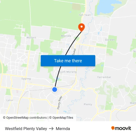 Westfield Plenty Valley to Mernda map