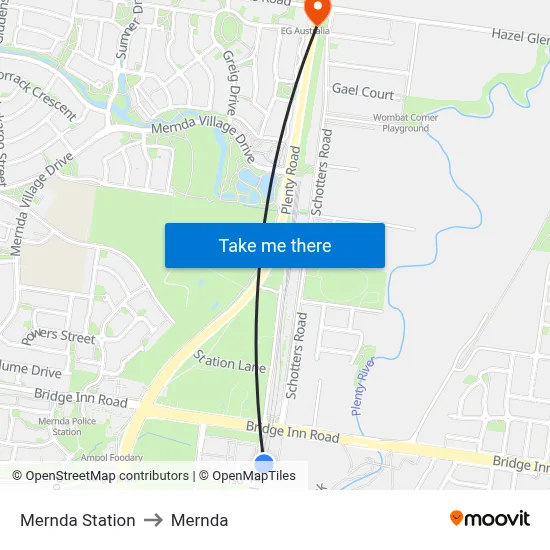 Mernda Station to Mernda map