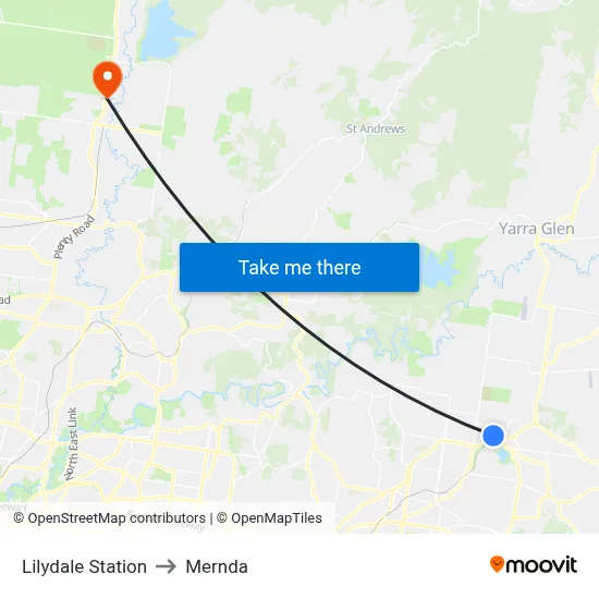 Lilydale Station to Mernda map