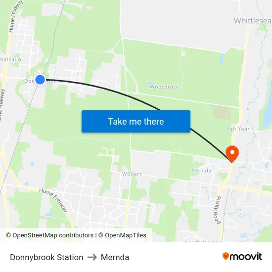 Donnybrook Station to Mernda map