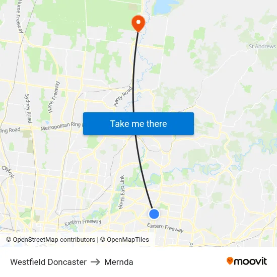 Westfield Doncaster to Mernda map