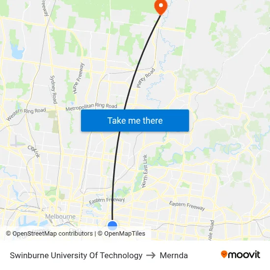 Swinburne University Of Technology to Mernda map