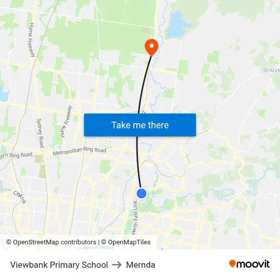 Viewbank Primary School to Mernda map