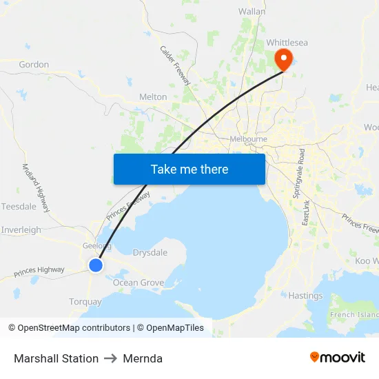 Marshall Station to Mernda map