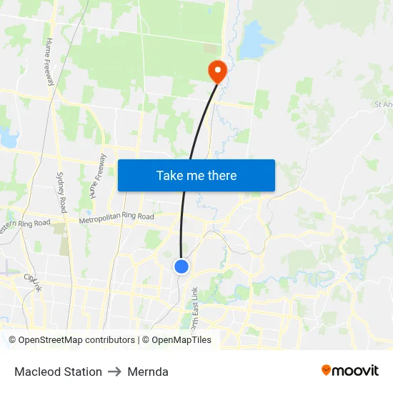 Macleod Station to Mernda map