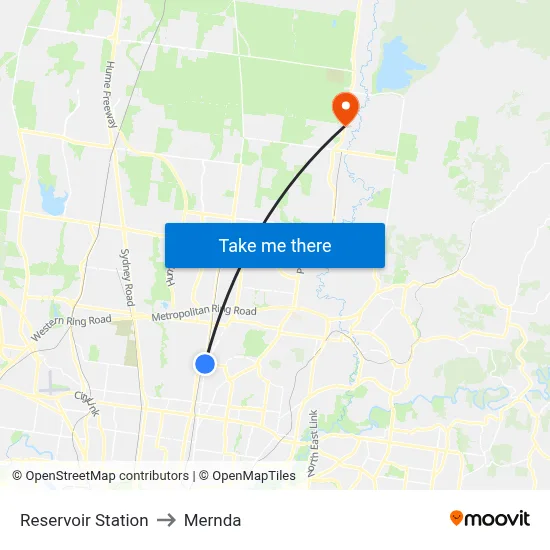 Reservoir Station to Mernda map