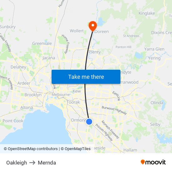 Oakleigh to Mernda map