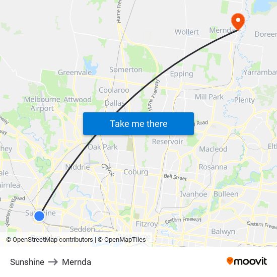 Sunshine to Mernda map