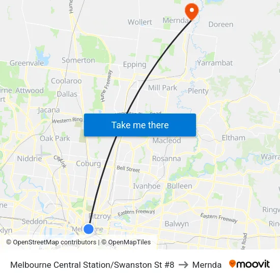 Melbourne Central Station/Swanston St #8 to Mernda map