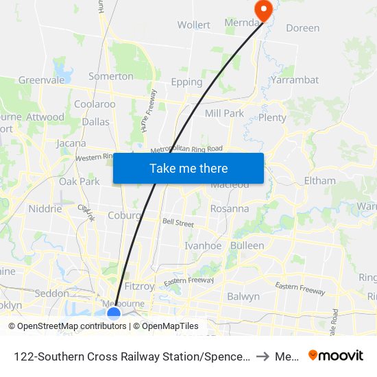 122-Southern Cross Railway Station/Spencer St (Melbourne City) to Mernda map