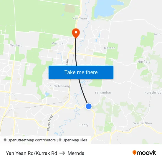 Yan Yean Rd/Kurrak Rd to Mernda map