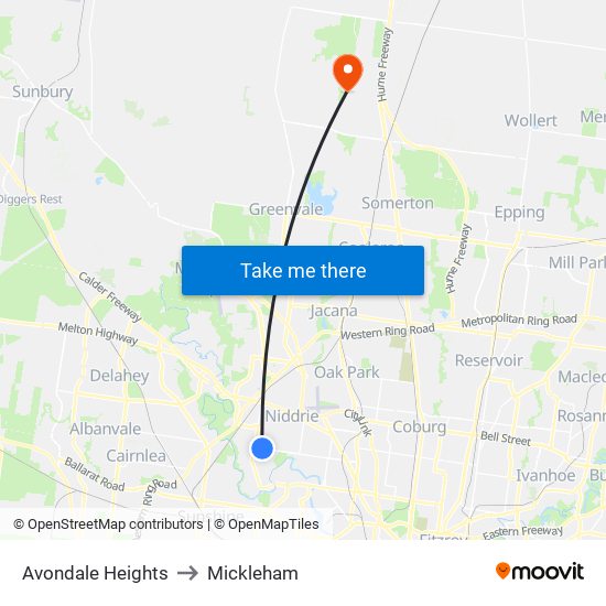 Avondale Heights to Mickleham map