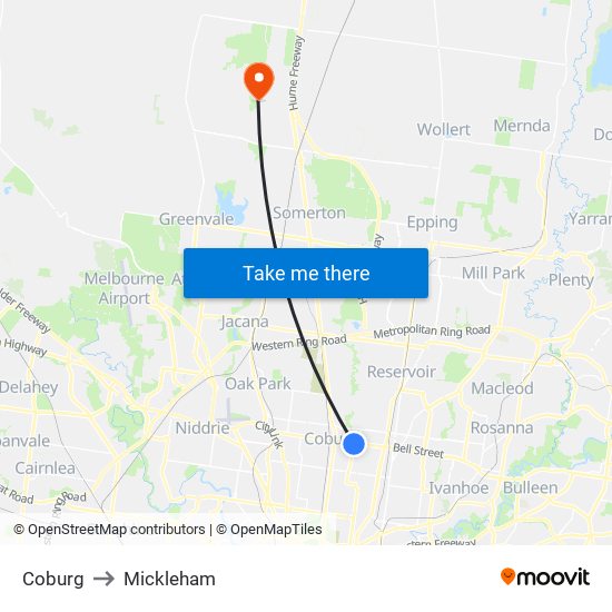 Coburg to Mickleham map