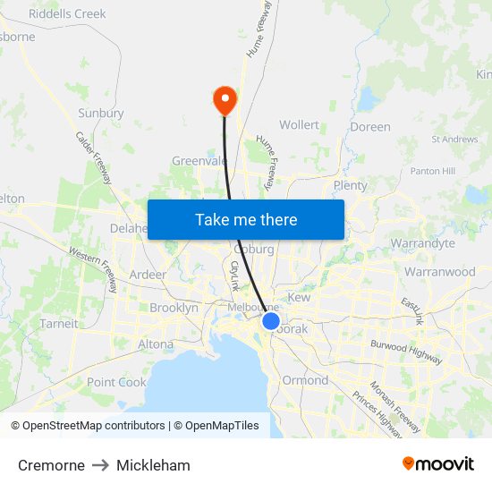 Cremorne to Mickleham map