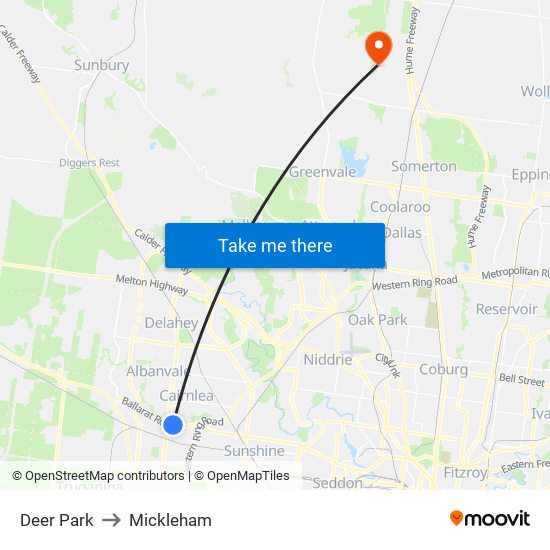 Deer Park to Mickleham map