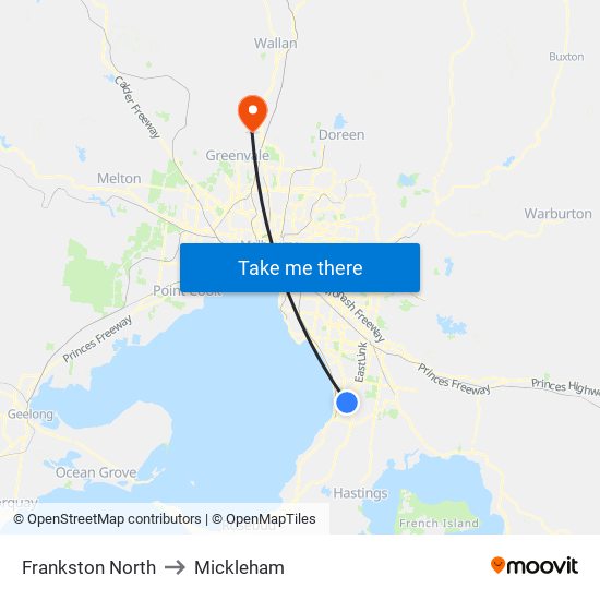 Frankston North to Mickleham map