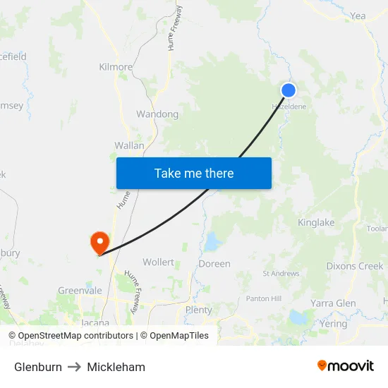 Glenburn to Mickleham map