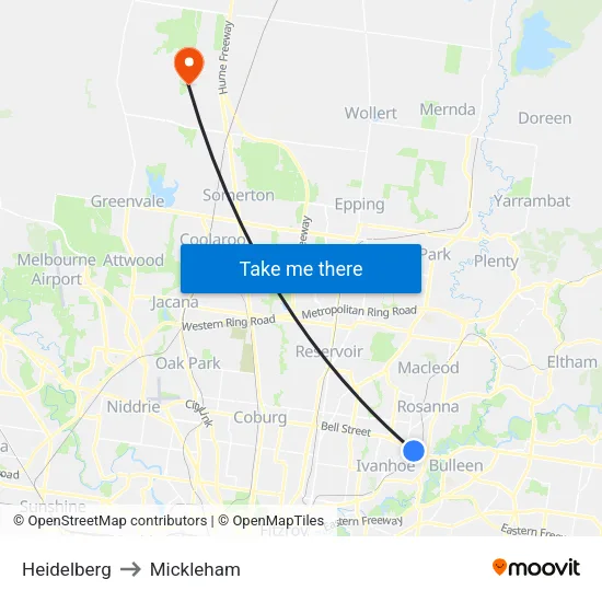 Heidelberg to Mickleham map