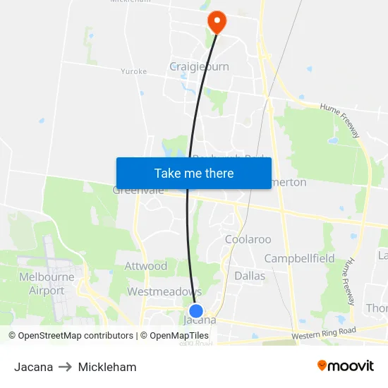 Jacana to Mickleham map