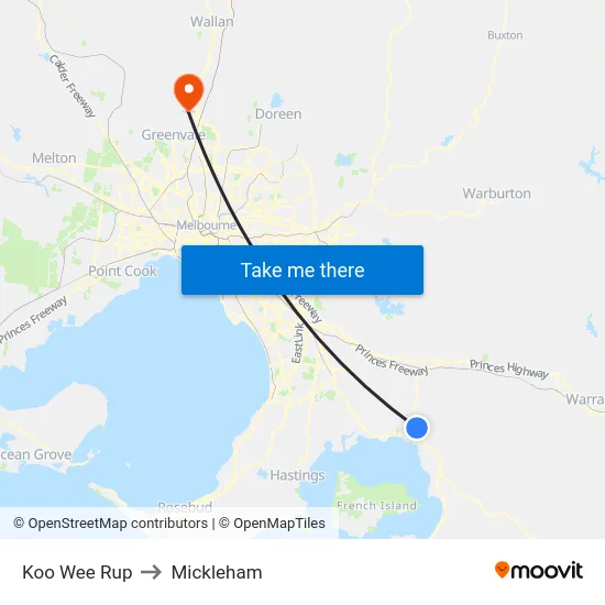 Koo Wee Rup to Mickleham map