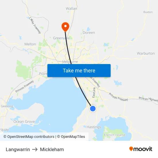 Langwarrin to Mickleham map