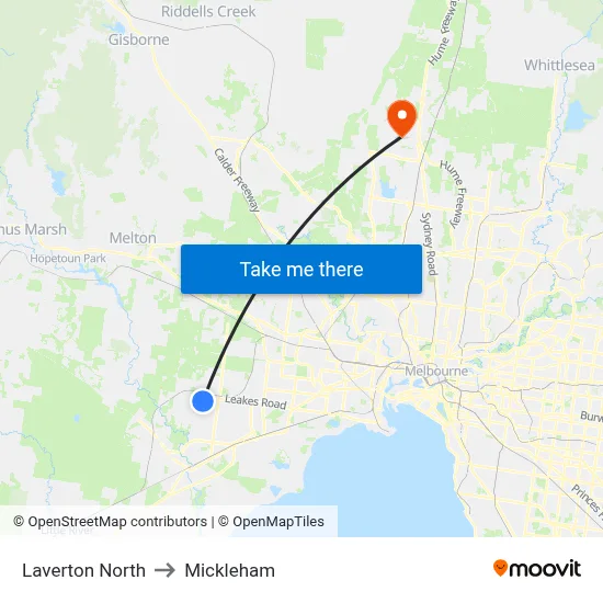 Laverton North to Mickleham map