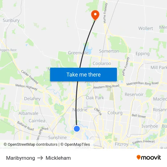 Maribyrnong to Mickleham map