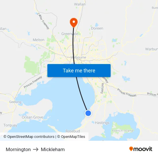 Mornington to Mickleham map
