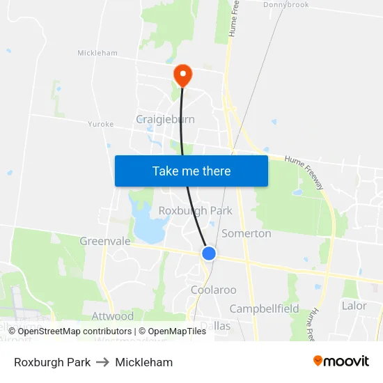 Roxburgh Park to Mickleham map